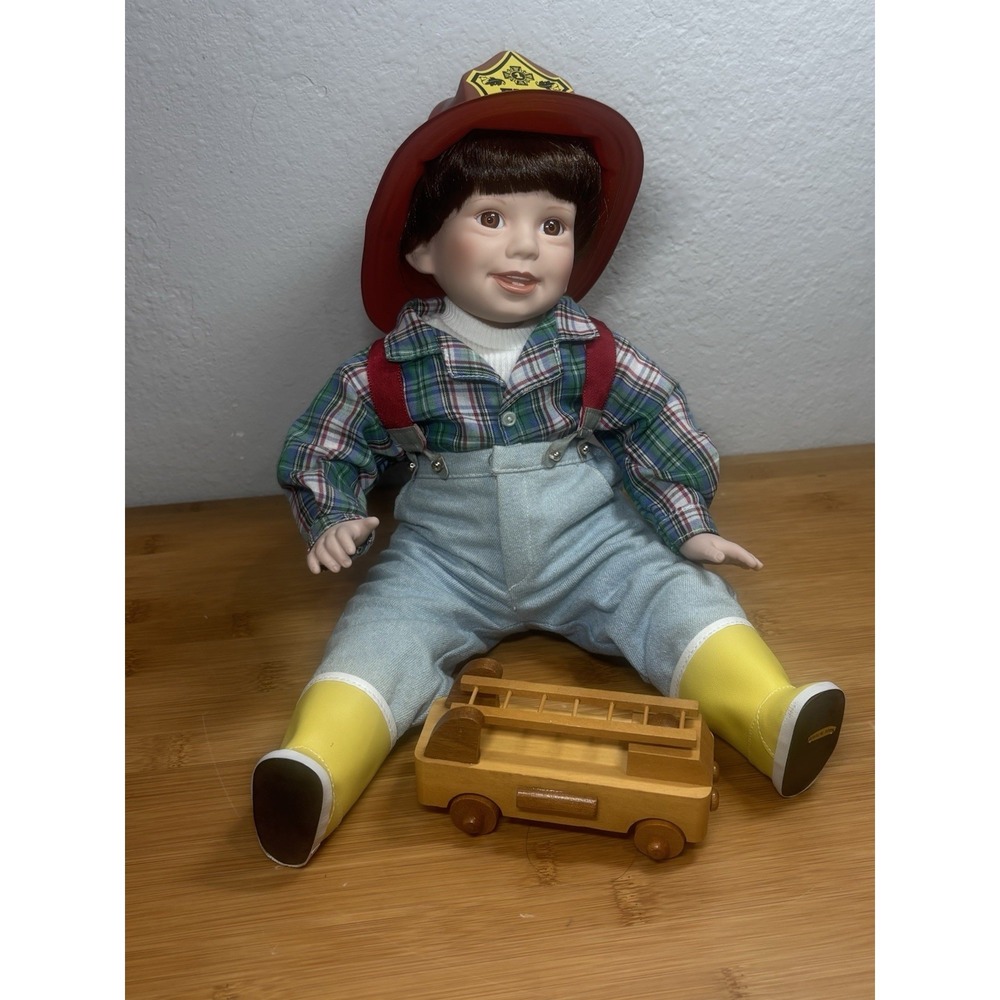 Danbury Mint Bisque Porcelain Doll David Elke Hutchens Fire Chief Firetruck‎